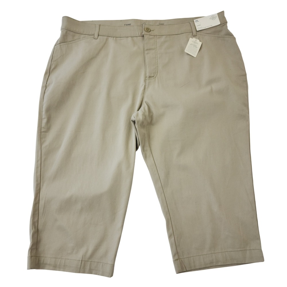 St Johns Bay Womens 24W Khaki Secretly Slender Mid‎ Rise Capri Pants NWT